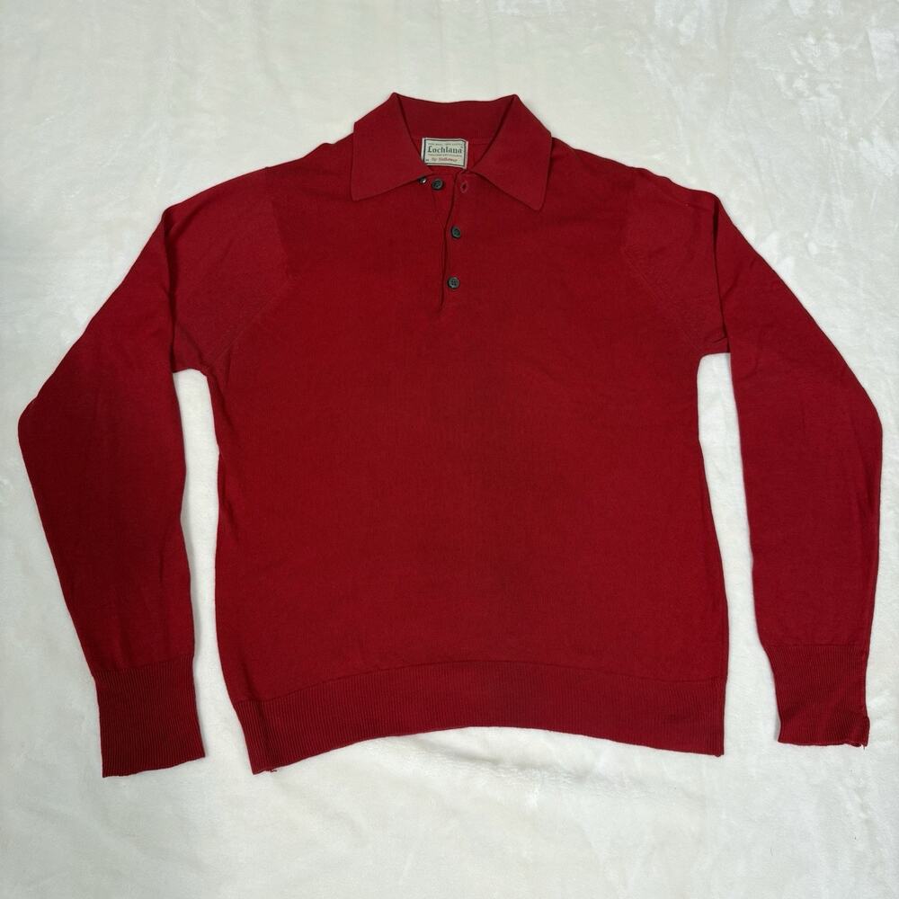 Lochlana by Hathaway Mens Long Sleeve Polo Sz M Red Wool Blend Ivy League Prep